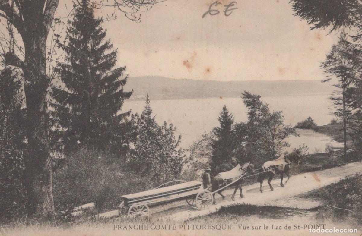 Cartoline: France Lac de St Point Vue Lac Charrette &Agrave; Chevaux Bois Personnage Avec *YAD012