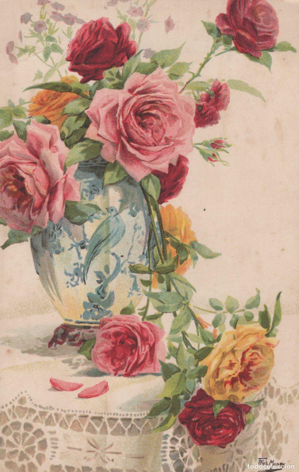 Cartoline: France Paris &Icirc;le de Composition Florale Roses Vases Art *YAD109