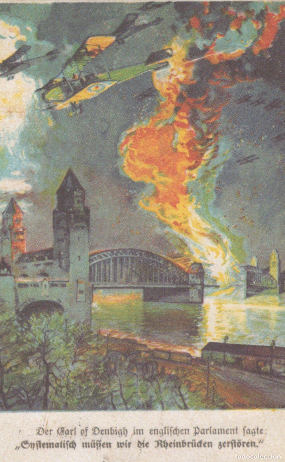 Cartoline: Deutschland Rhein Milit&auml;rflugzeuge Bombardieren Rheinbr&uuml;cke Unposted *YAD236