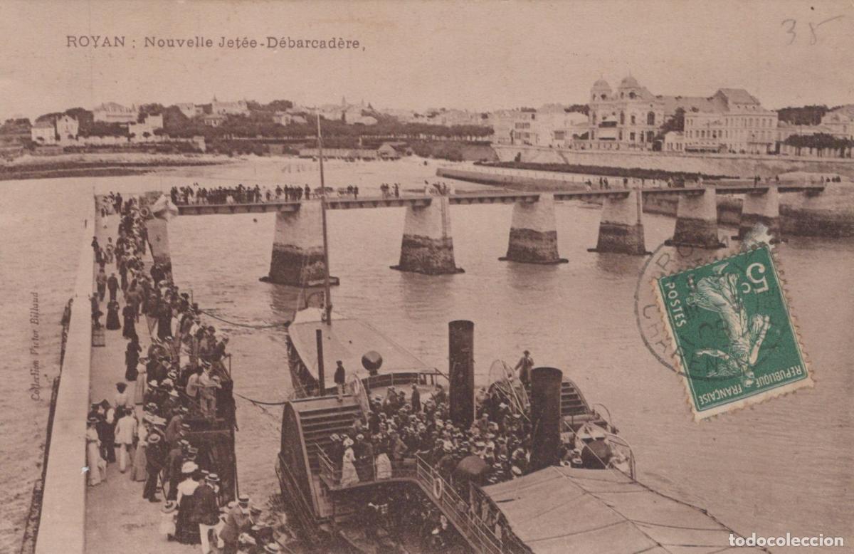 Postales: France Royen Charente Maritime Nouvelle Jet&eacute;e D&eacute;barcad&egrave;re Vapeur Foule *YAD405