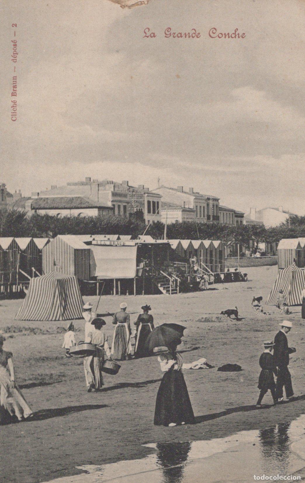 Postcards: France Royan Grande Conche Plage Anim&eacute;e Baigneurs Cabines 1903 *YAD162