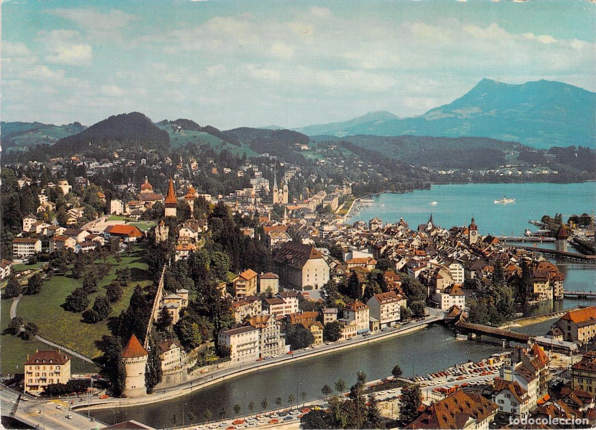 Postales: Postal de Lucerna, Suiza, Vista Panor&aacute;mica con Lago y Monta&ntilde;as