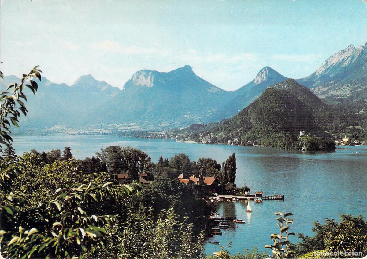 Postkarten: Postal del Lago de Annecy y el Macizo de los Bauges en Francia