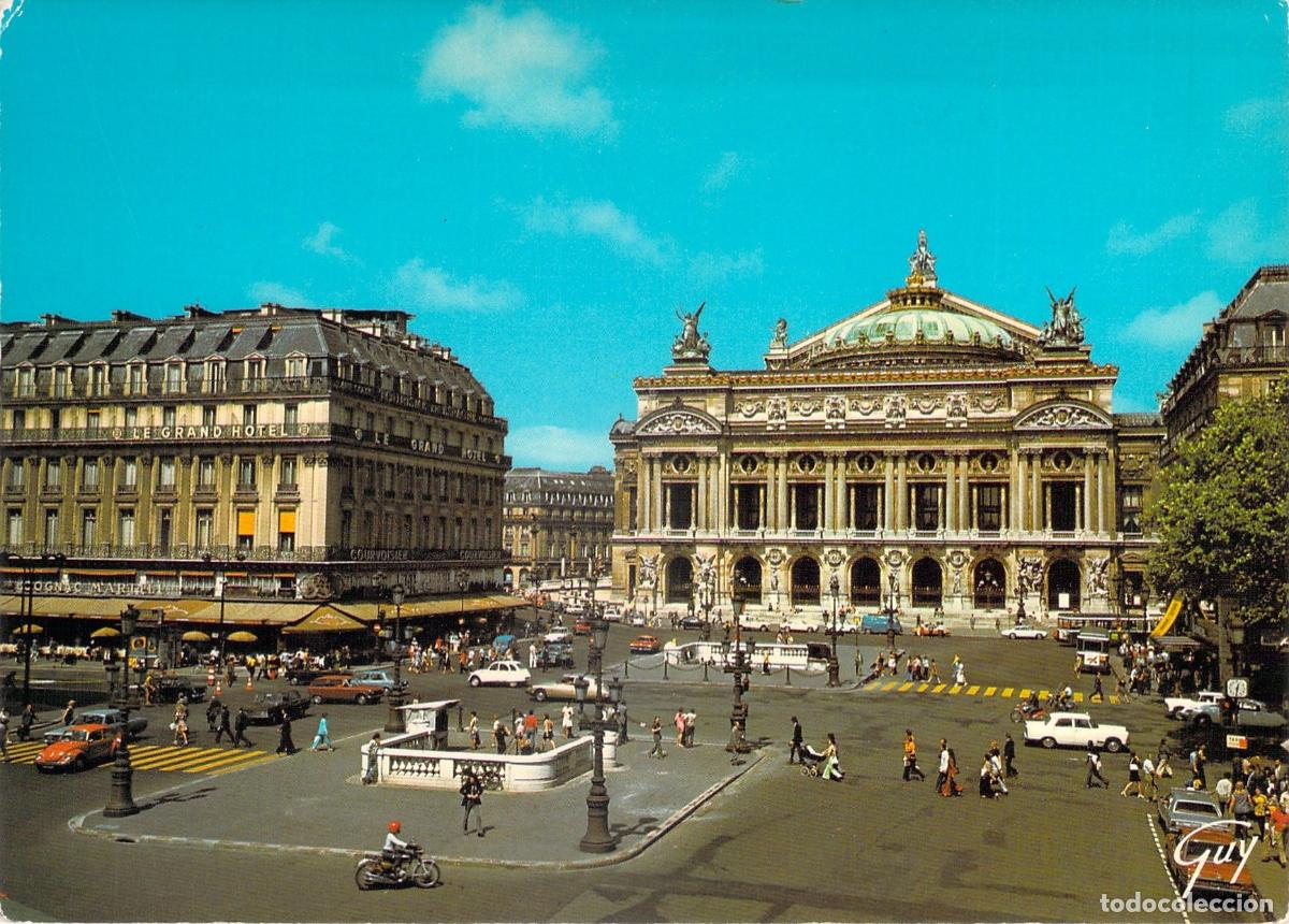 Postales: Postal de la &Oacute;pera Garnier y la Plaza de la &Oacute;pera en Par&iacute;s