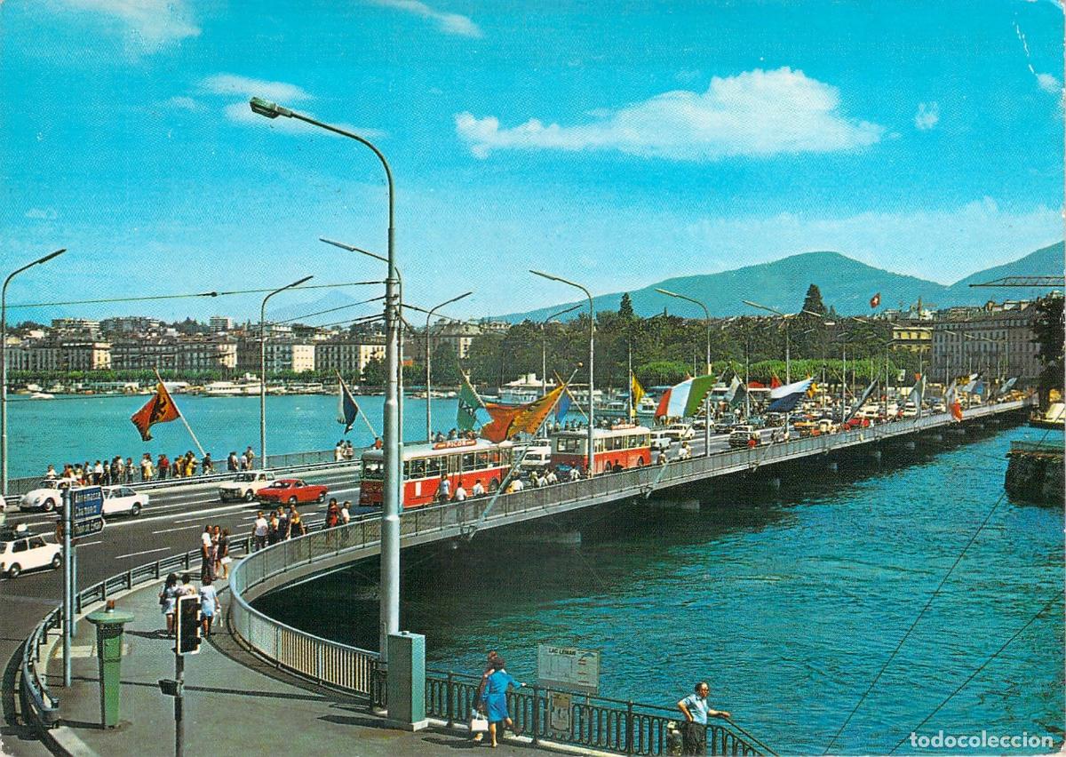 Postales: Postal de Ginebra: El Puente del Mont-Blanc sobre el Lago Leman