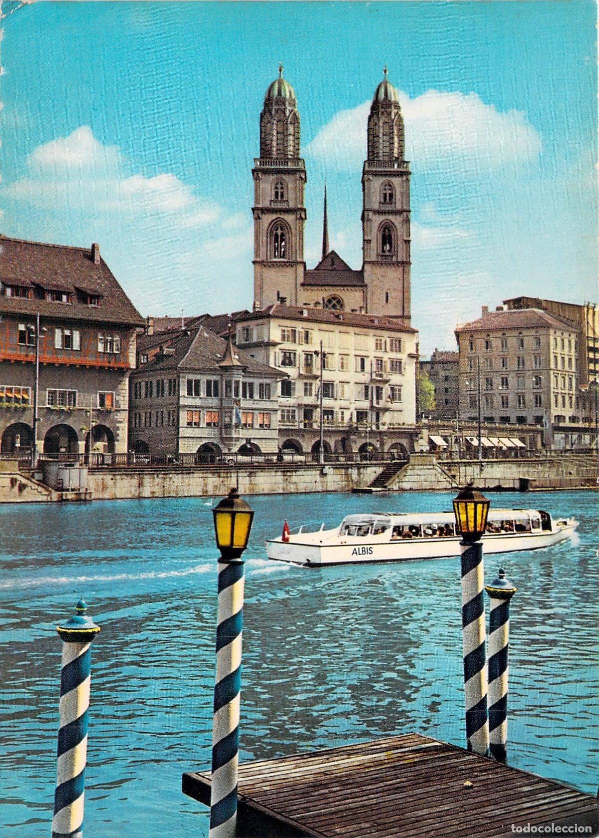 Cartes Postales: Postal de Z&uacute;rich con vista del Grossm&uuml;nster y el r&iacute;o Limmat