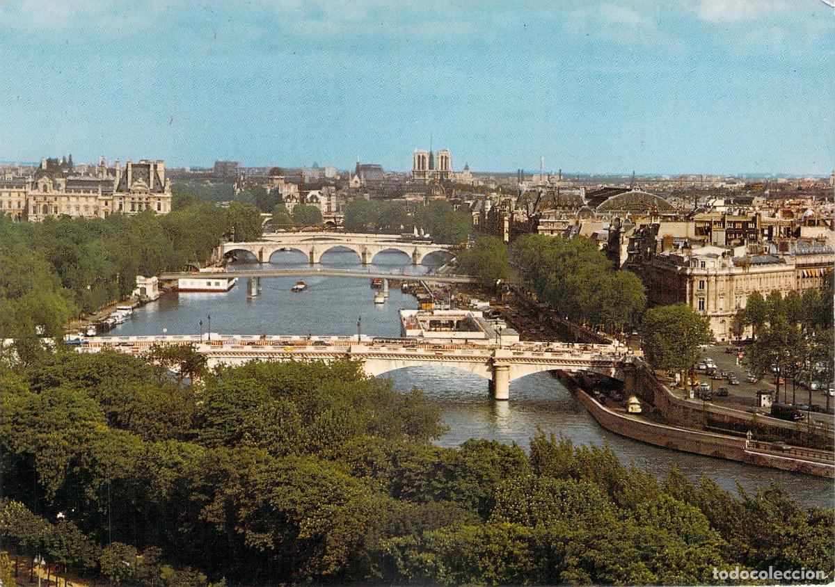 Postales: Postal de Par&iacute;s con vista panor&aacute;mica del r&iacute;o Sena y el puente de la Concordia