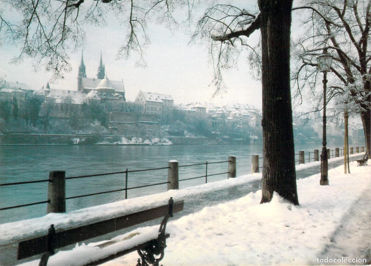 Cartes Postales: Postal de Basilea en invierno con el r&iacute;o Rin