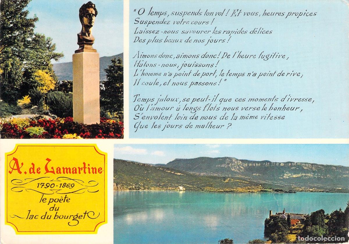 Postales: Postal de Lac du Bourget y Monumento a Lamartine en Aix-les-Bains