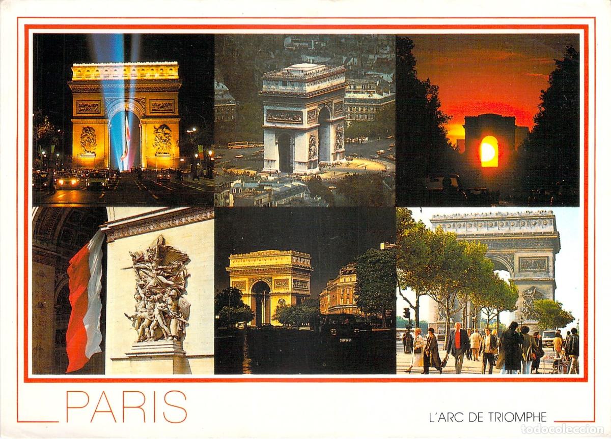 Postales: Postal de m&uacute;ltiples vistas del Arco de Triunfo en Par&iacute;s
