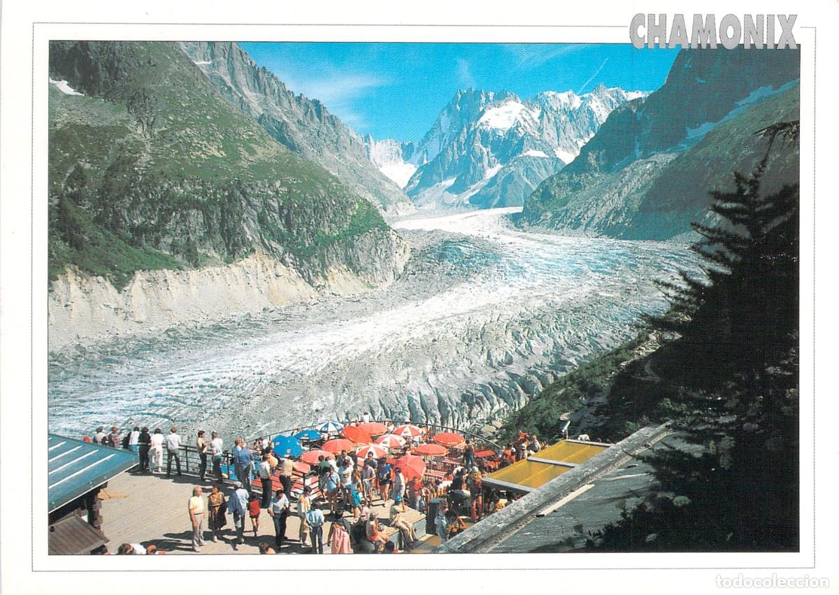 Postales: Postal de Chamonix: Vista panor&aacute;mica del glaciar Mer de Glace y Alpes