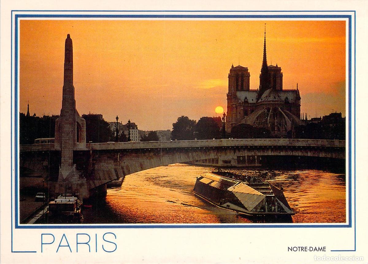 Postais: Postal de Paris atardecer sobre el rio Sena y Notre-Dame