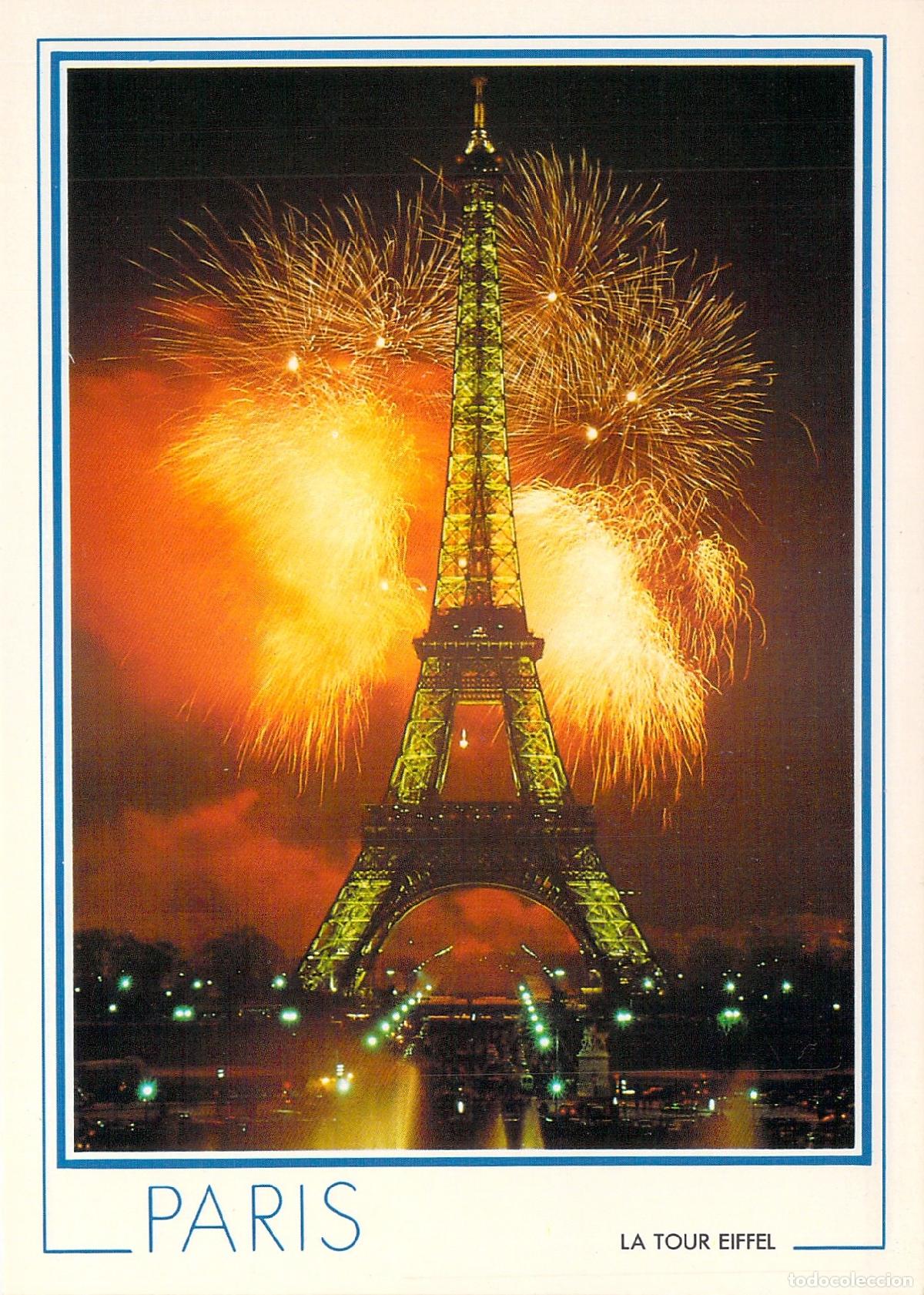 Postais: Postal de Par&iacute;s: Fuegos artificiales en la Torre Eiffel