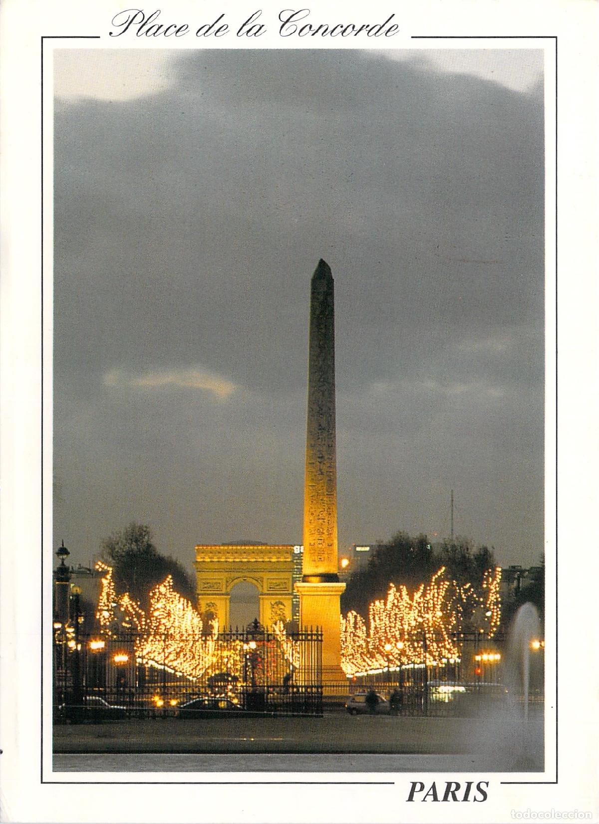 Postais: Postal de la Place de la Concorde en Par&iacute;s de noche