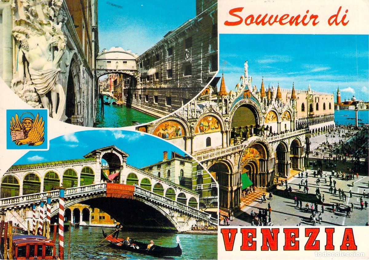 Postales: Postal de Venecia: Collage de monumentos y canales