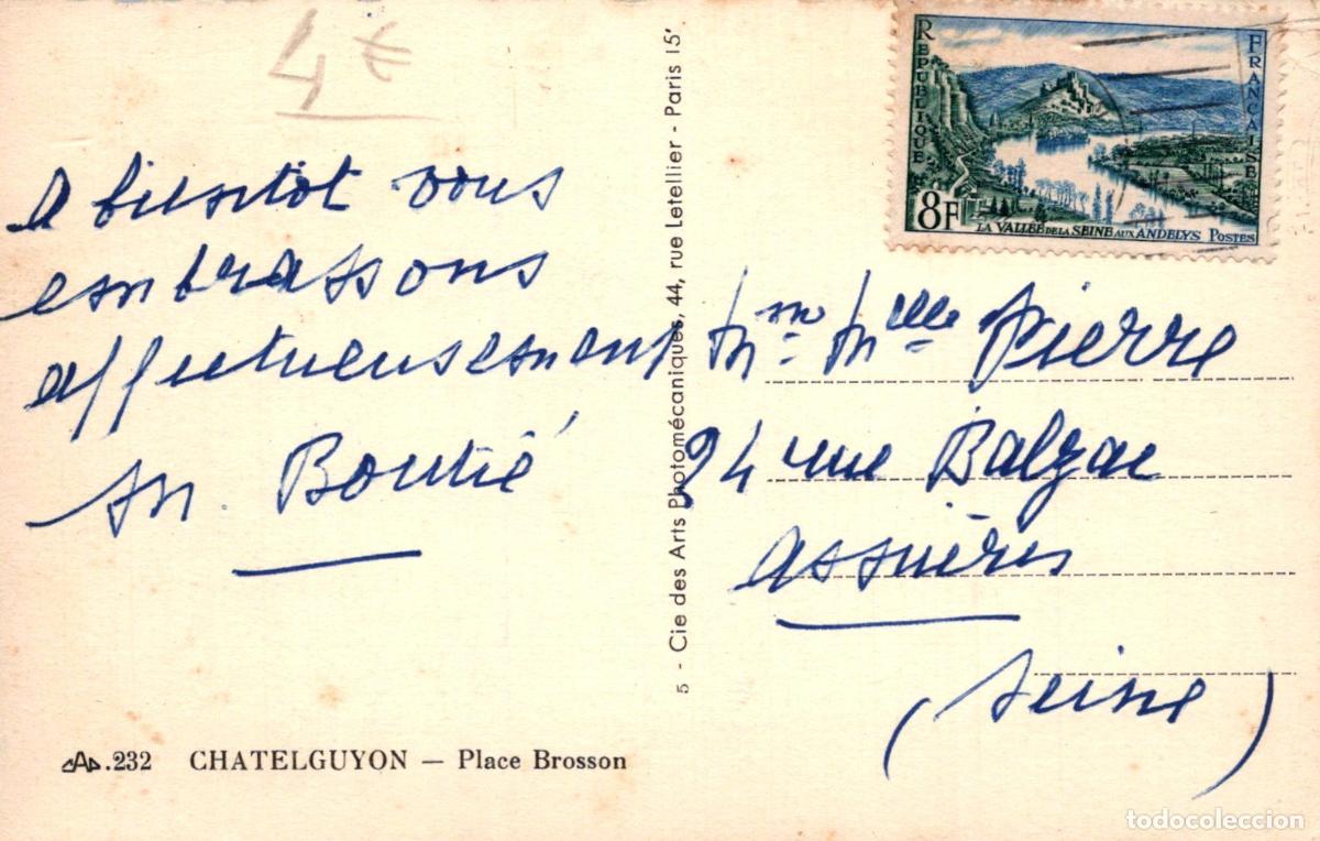 Postales: France Chatelguyon Place Brosson &Eacute;difices Fontaines Voitures *YAE284 - Foto 2
