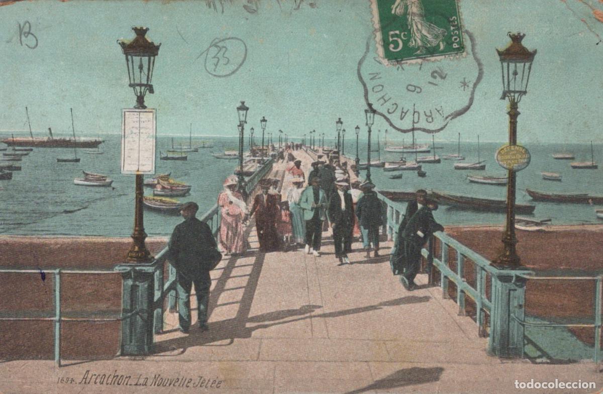 Cartes Postales: France Arcachon Nouvelle Jet&eacute;e Passants Bateaux Affranchie *YAE190