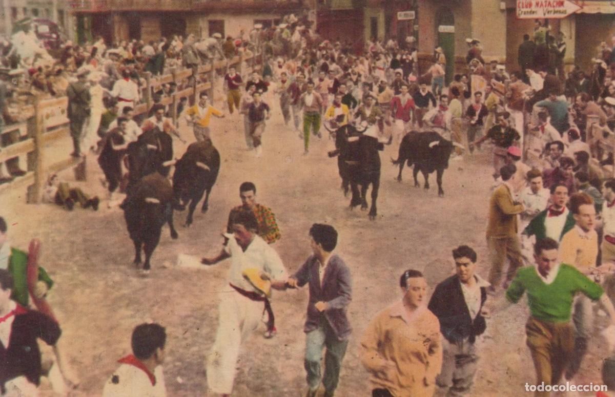 Postkarten: Espa&ntilde;a Pamplona Encierro de San Ferm&iacute;n Toros Y Hombres Unposted *YAE325