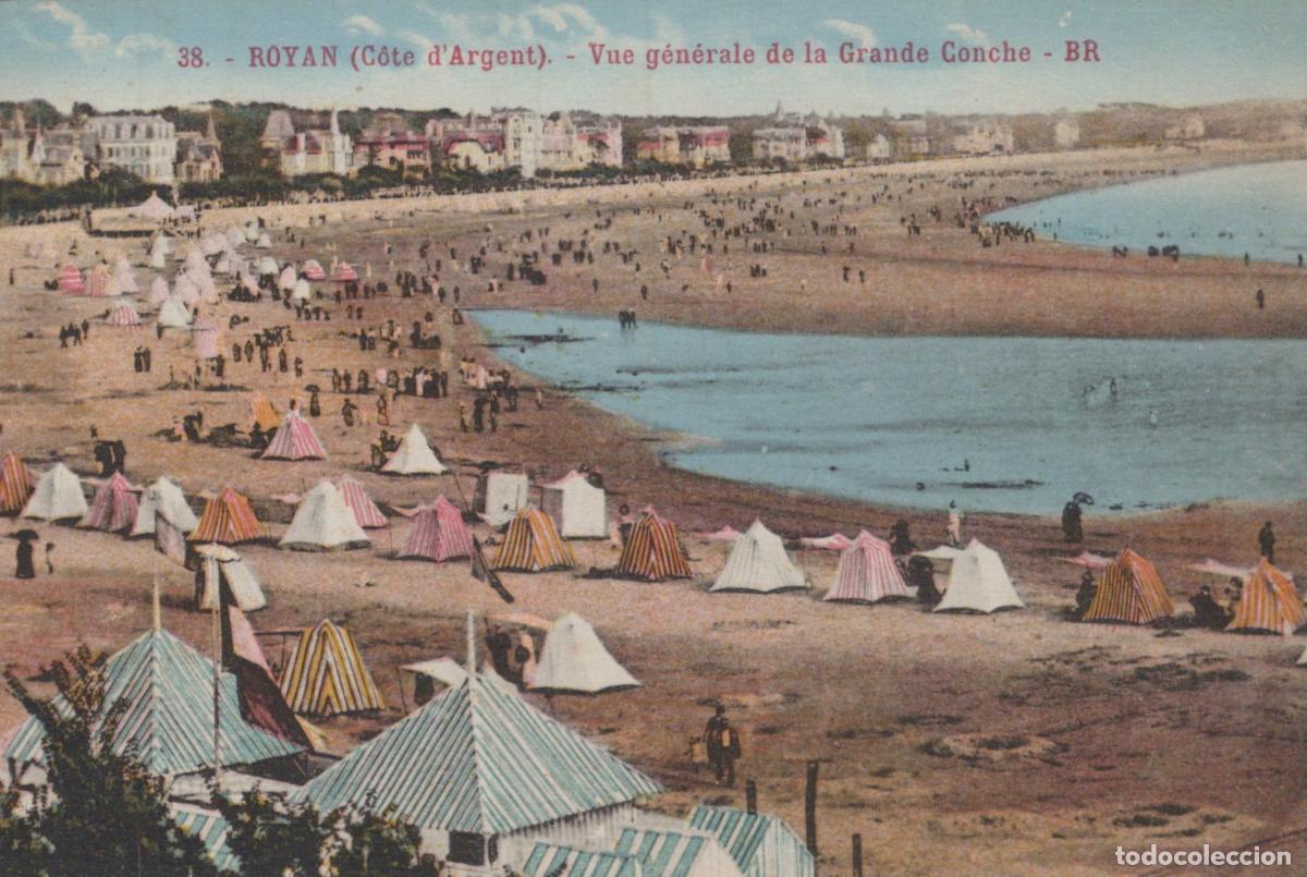 Postkarten: France Royan Grande Conche Plage Anim&eacute;e Tentes Unposted *YAE230