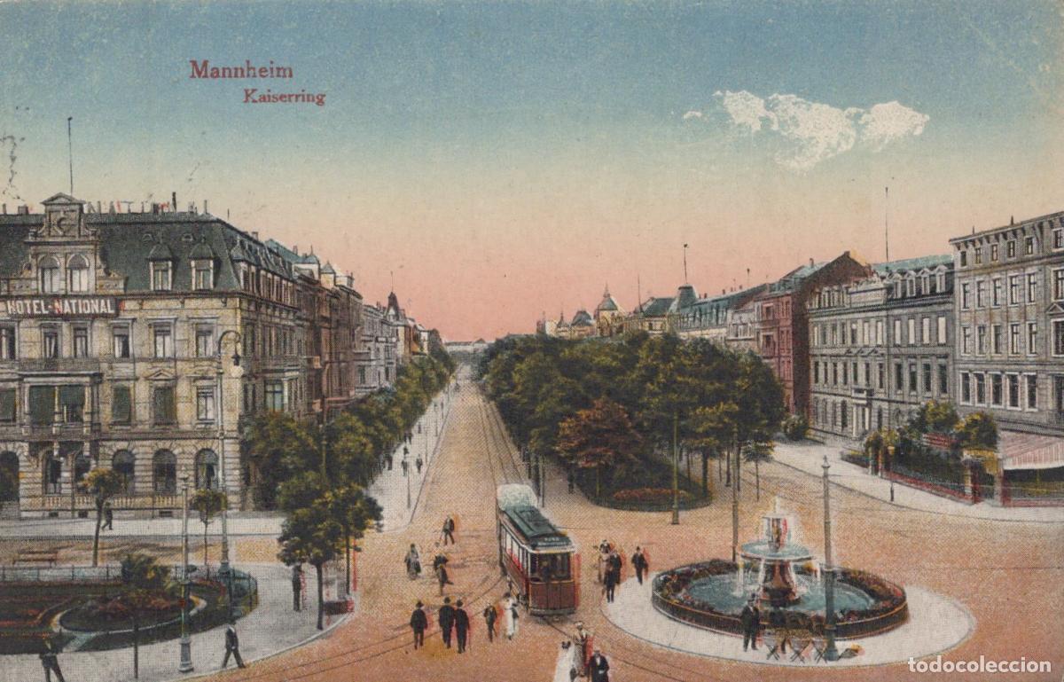 Cartoline: Deutschland Mannheim Kaiserring Stra&szlig;enbahn Brunnen Oblitert *YAE331