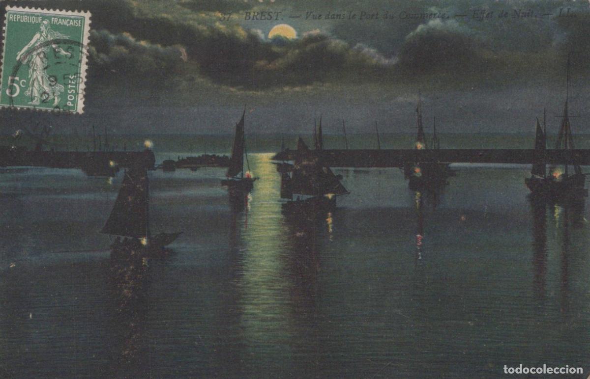 Cartoline: France Brest Port du Commerce de Nuit Voiliers au Clair de Lune *YAE353