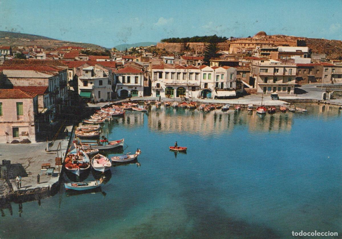 Postkarten: Greece Rethymno Crete Old Harbour Boats Buildings *YAE822