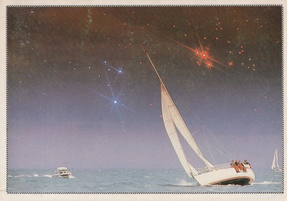 Cartes Postales: Espa&ntilde;a Aguas Costeras Velero Bajo Cielo Estrellado Vibrante Unposted *YAE501