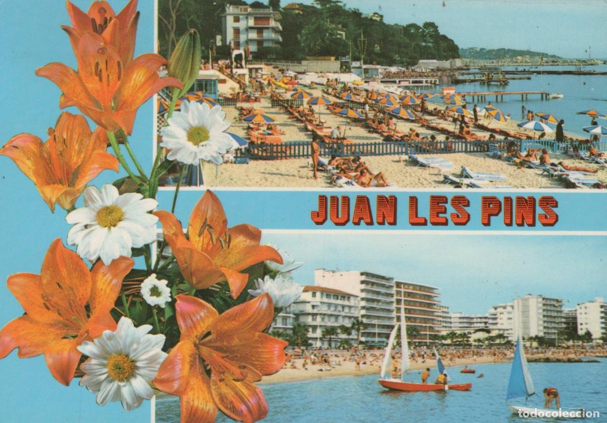 Postkarten: France Juan les Pins Plages Vues C&ocirc;ti&egrave;res Voiliers et Fleurs *YAE531