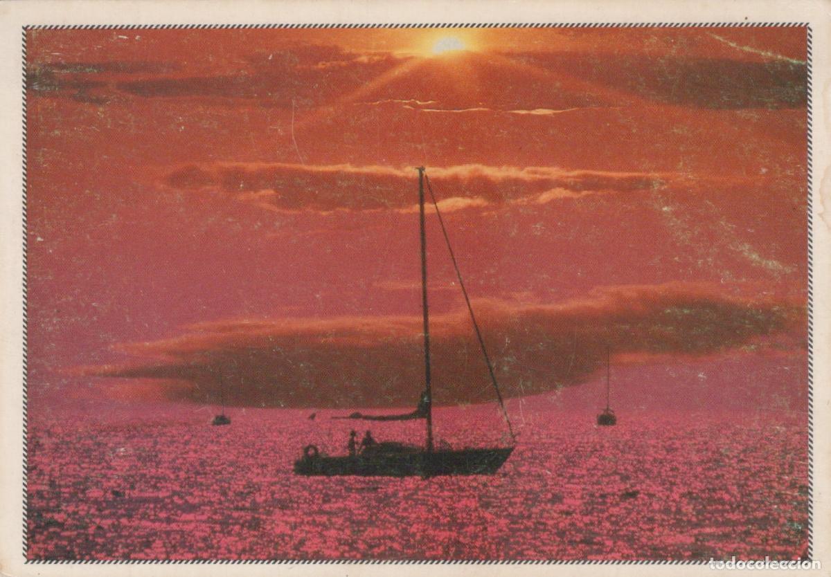 Postkarten: France Mer M&eacute;diterran&eacute;e Voiliers Coucher Soleil Eau Rose Unposted *YAE794