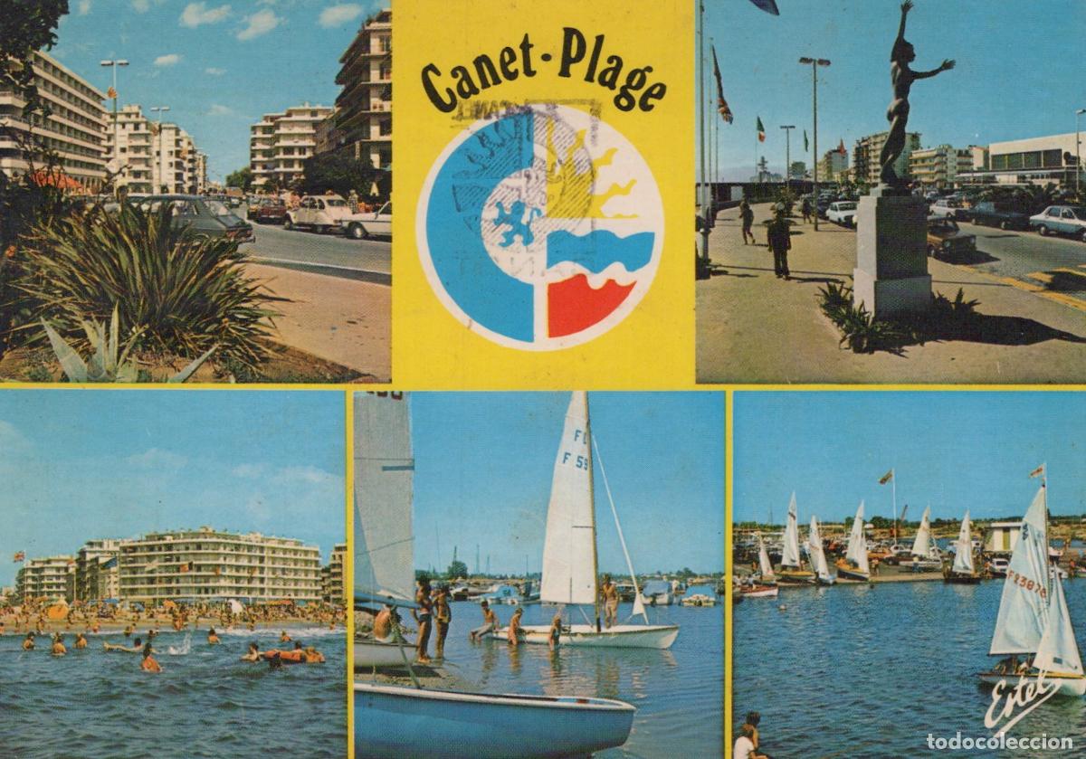 Postkarten: France Canet Plage Plage Port Ville et Statue *YAE818