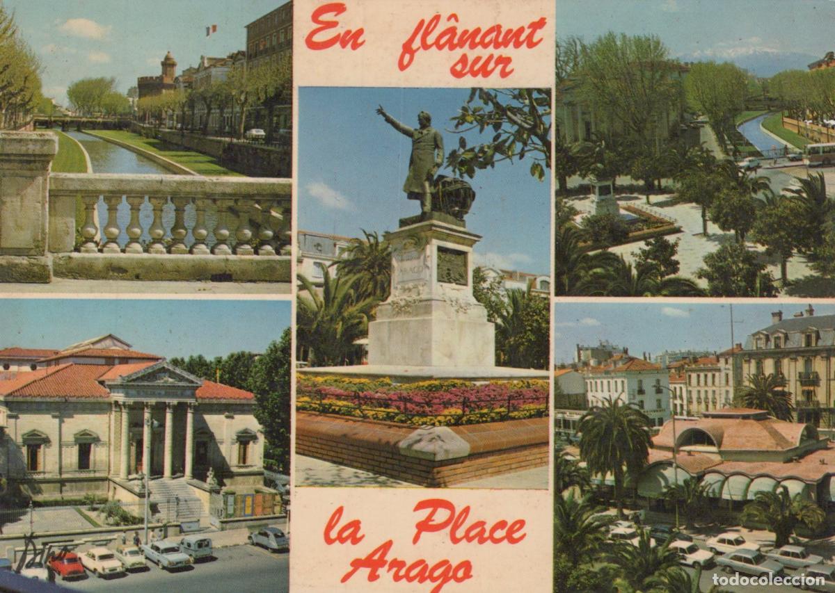 Postales: France Perpignan Place Arago Statue Canaux Vues Unposted *YAE984