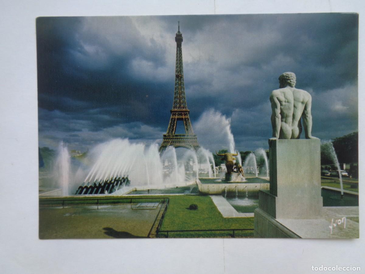 Postcards: POSTAL DE PARIS ( FRANCIA ): LA TORRE EIFFEL Y LOS JUEGOS DE AGUA DE JARDIN PALACIO CHAILLOT