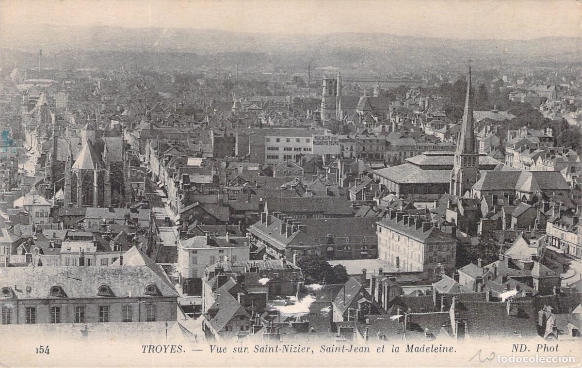Postales: Postal de Troyes con vista panor&aacute;mica de Saint-Nizier, Saint-Jean y la Madeleine
