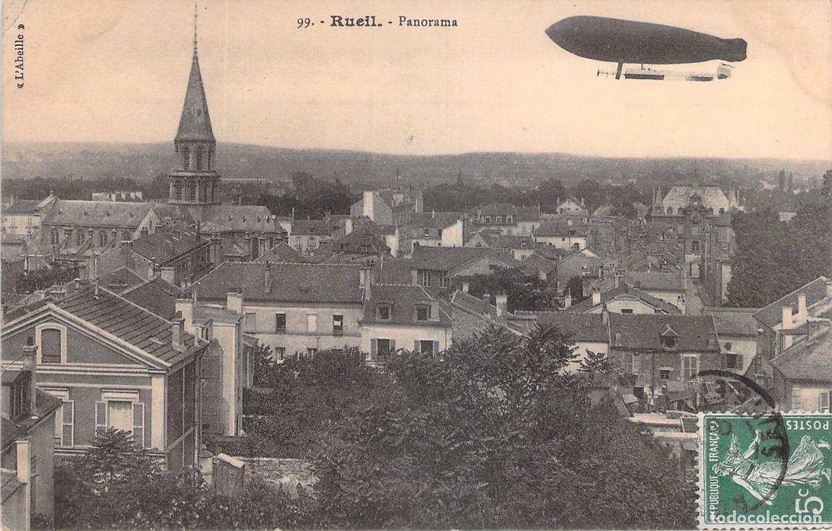 Postales: Postal de Rueil Panorama con Zepel&iacute;n sobrevolando la ciudad