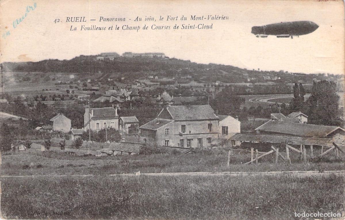 Postales: Postal de Rueil Panorama con Dirigible y el Fuerte de Mont-Val&eacute;rien