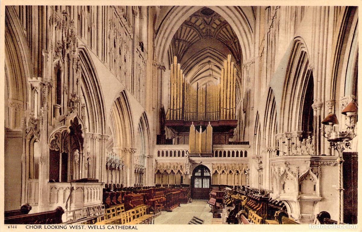 Postales: Postal de la Catedral de Wells vista del coro hacia el oeste