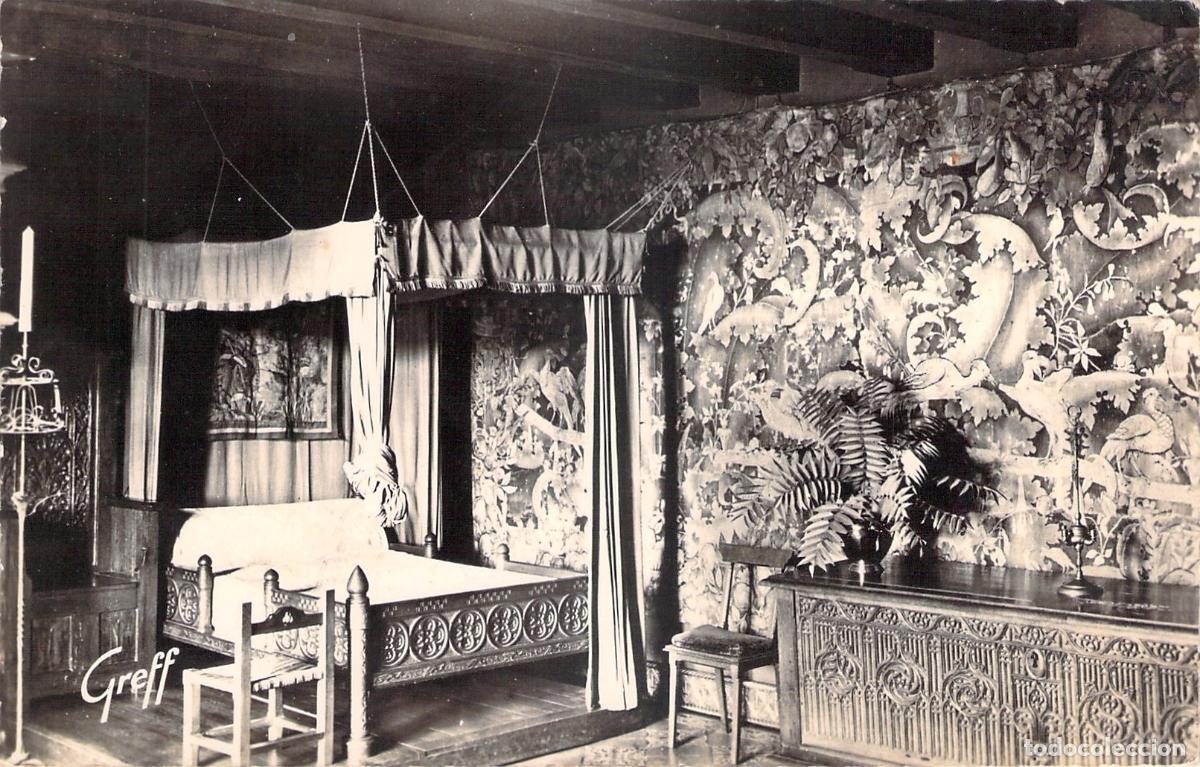 Postales: Postal del Castillo de Langeais: Dormitorio Real en Francia