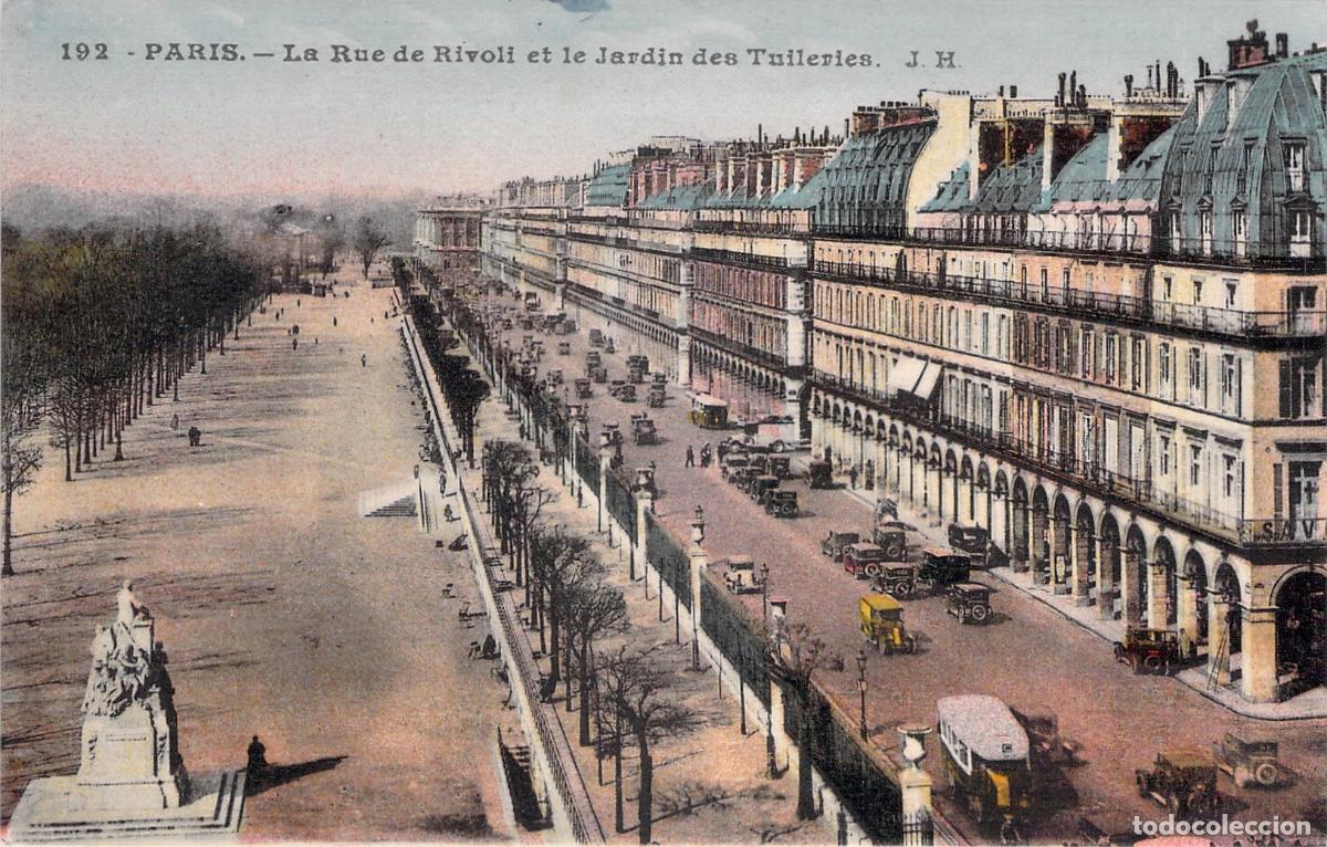 Postales: Postal de la Rue de Rivoli y el Jard&iacute;n de las Tuller&iacute;as en Par&iacute;s
