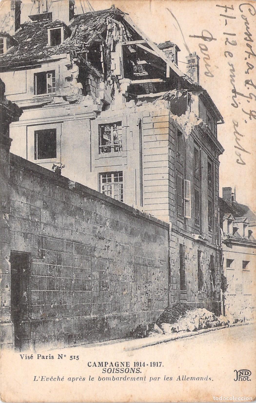 Postales: Postal de Soissons destruida durante la Primera Guerra Mundial
