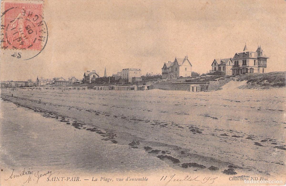 Postales: Postal de la playa y villas en Saint-Pair, Francia