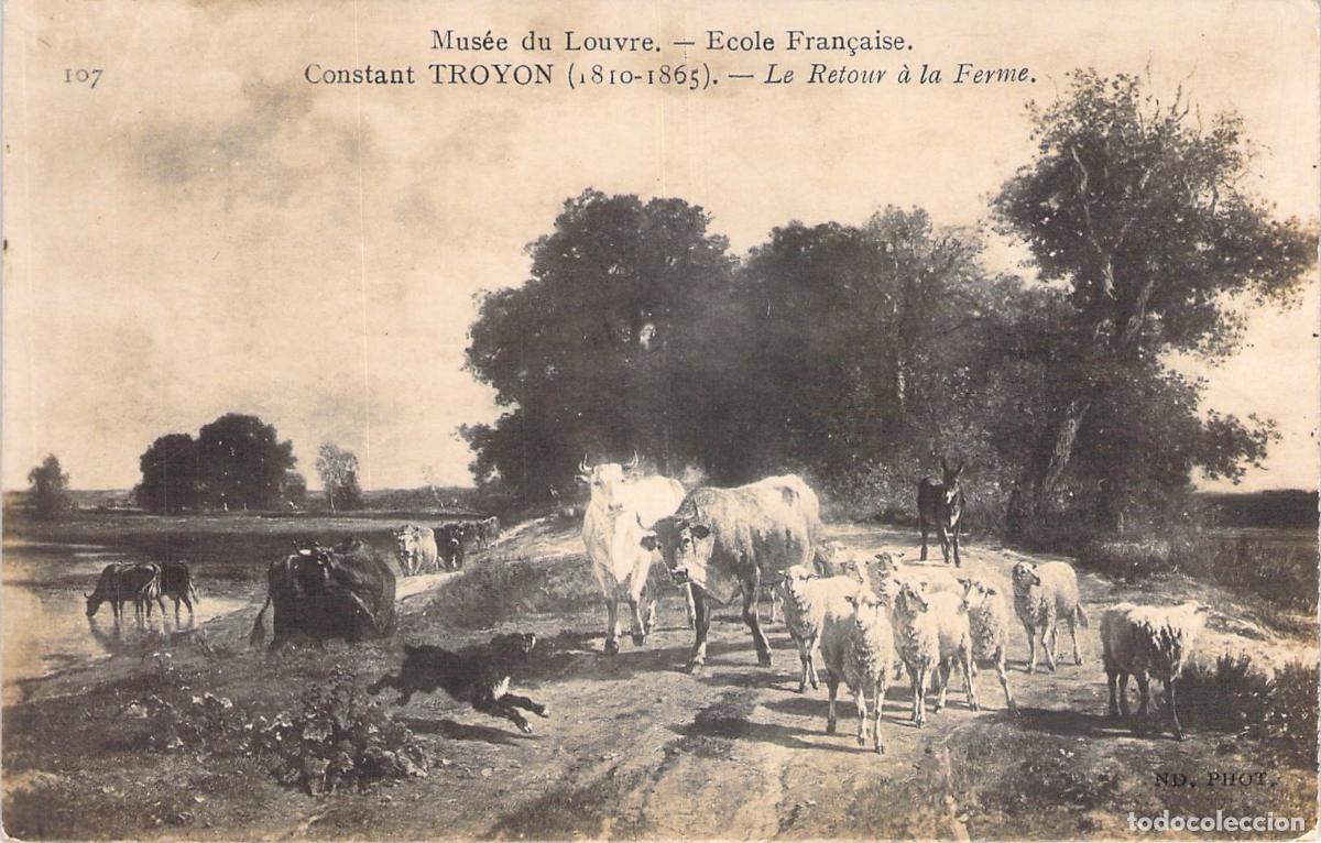 Postales: Postal del Museo del Louvre, Le Retour &agrave; la Ferme de Constant Troyon