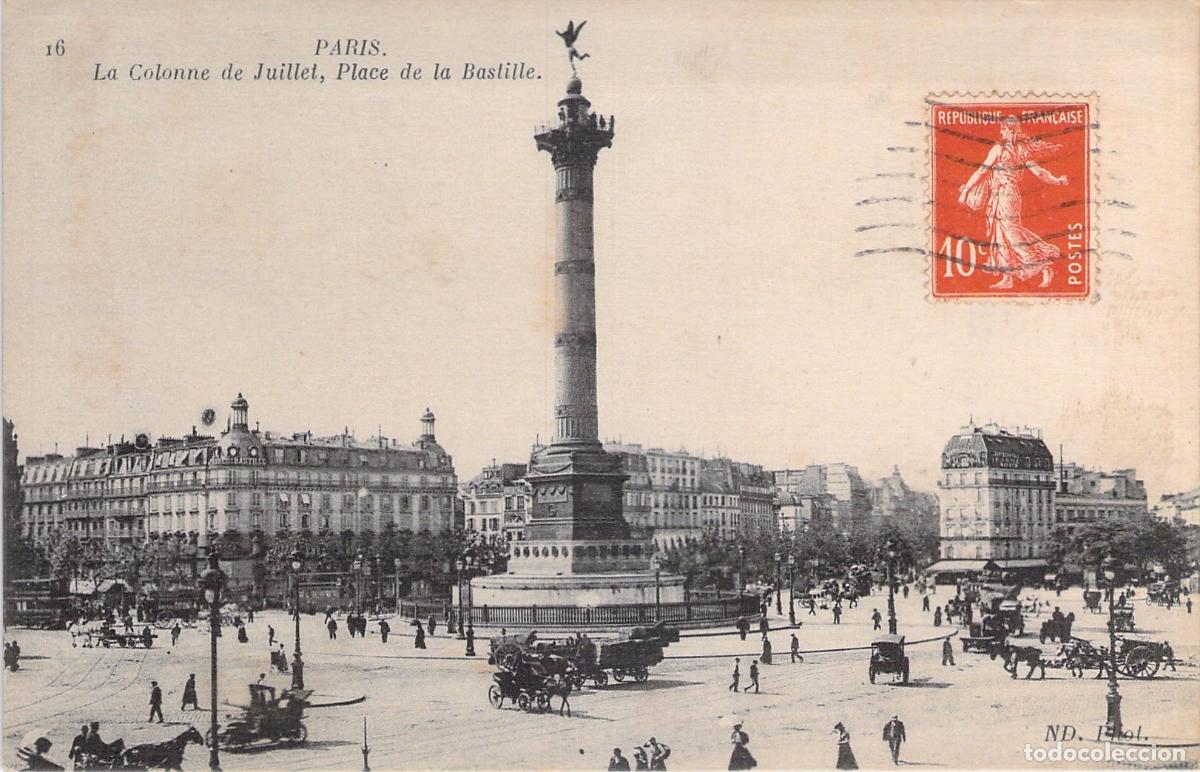 Postales: Postal de Par&iacute;s, Columna de Julio y Plaza de la Bastilla