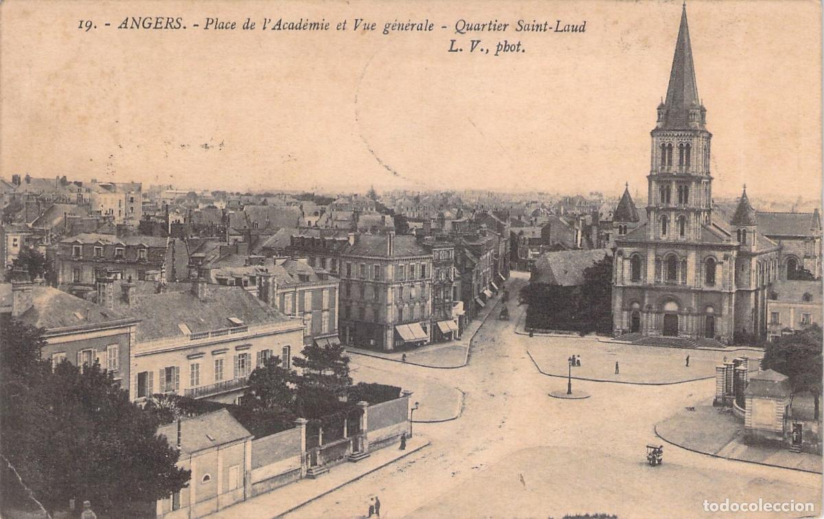 Postales: Postal de Angers Place de l'Academie y vista general barrio Saint-Laud