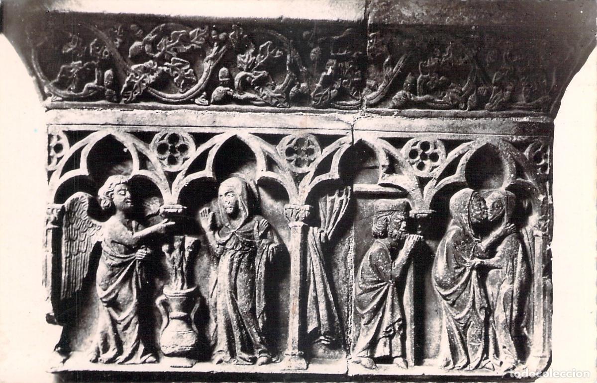 Postales: Postal de escultura en el claustro de la Catedral de Elne