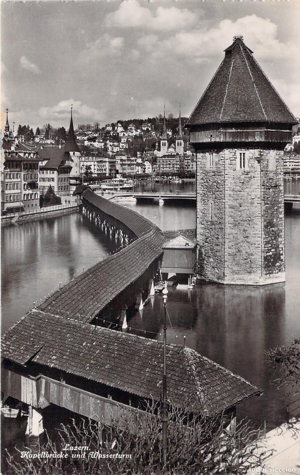 Postais: Postal de Kapellbr&uuml;cke y Wasserturm en Lucerna Suiza