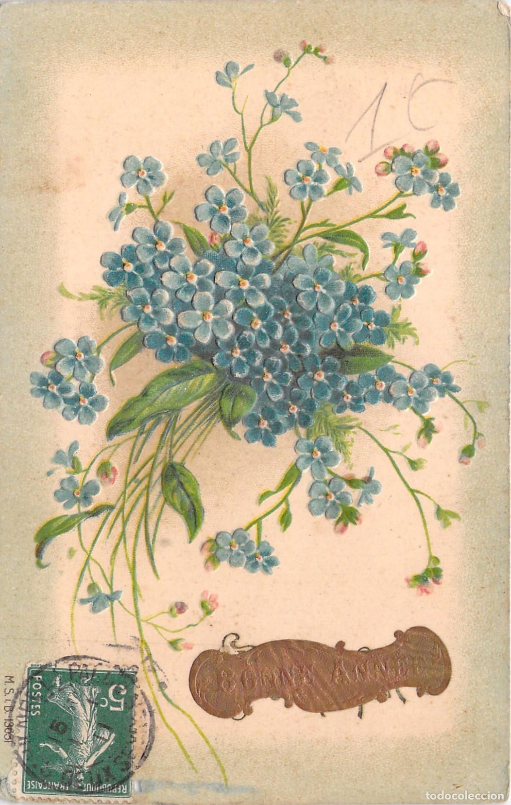 Postales: Postal con flores no me olvides en relieve