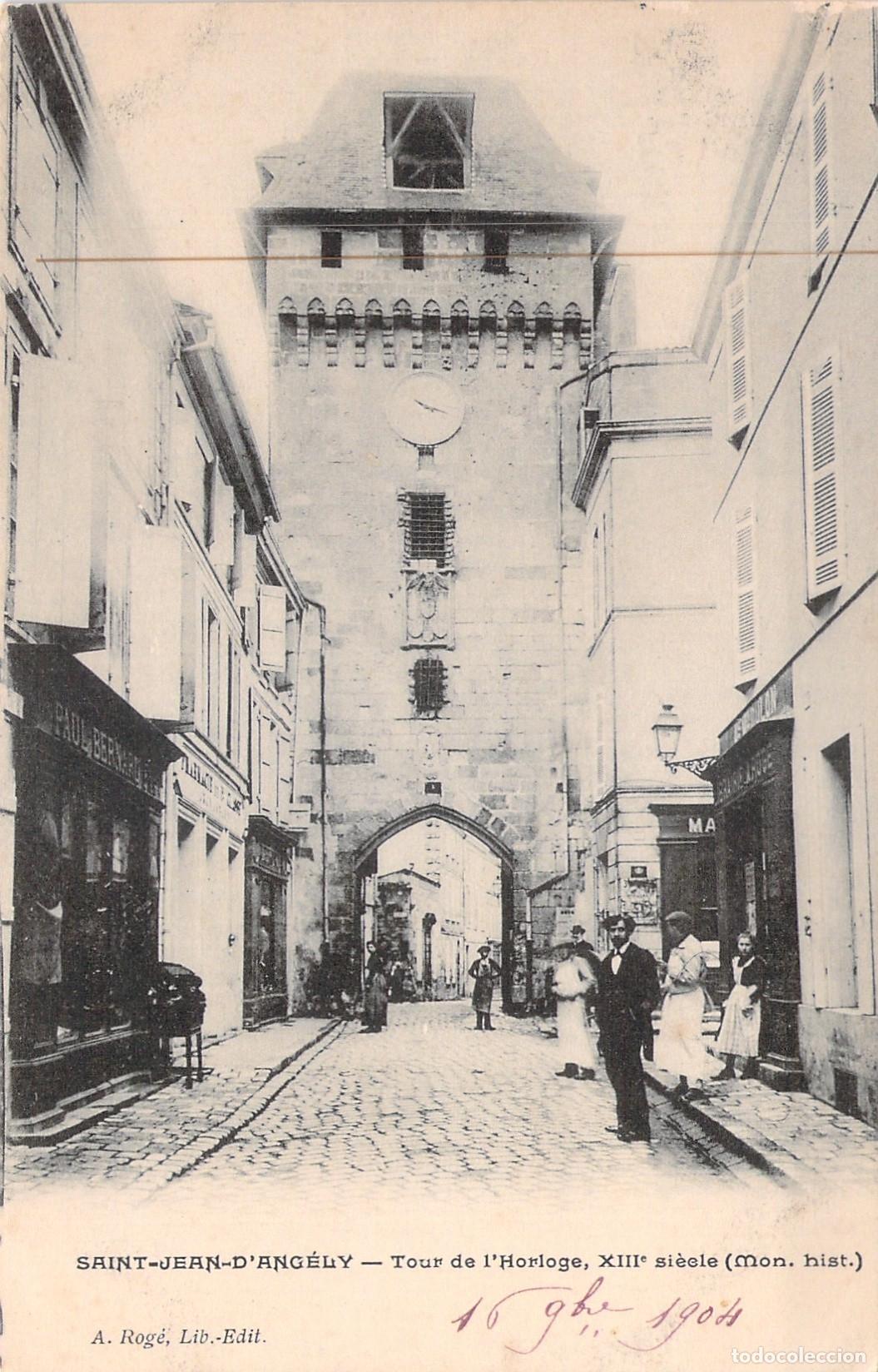 Postales: Postal de la Torre del Reloj en Saint-Jean-d'Ang&eacute;ly, Francia