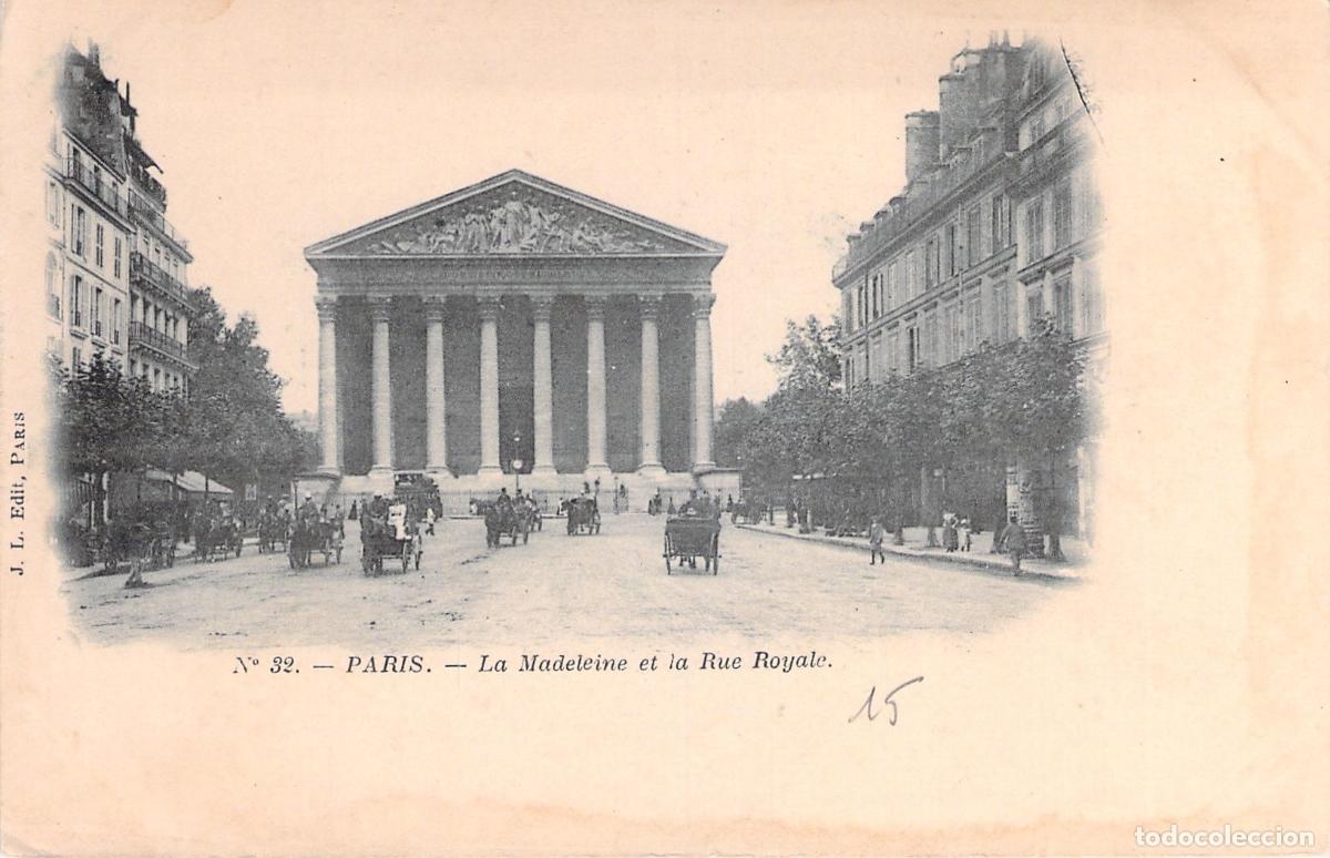 Postales: Postal de la Iglesia de la Madeleine y la Rue Royale en Par&iacute;s