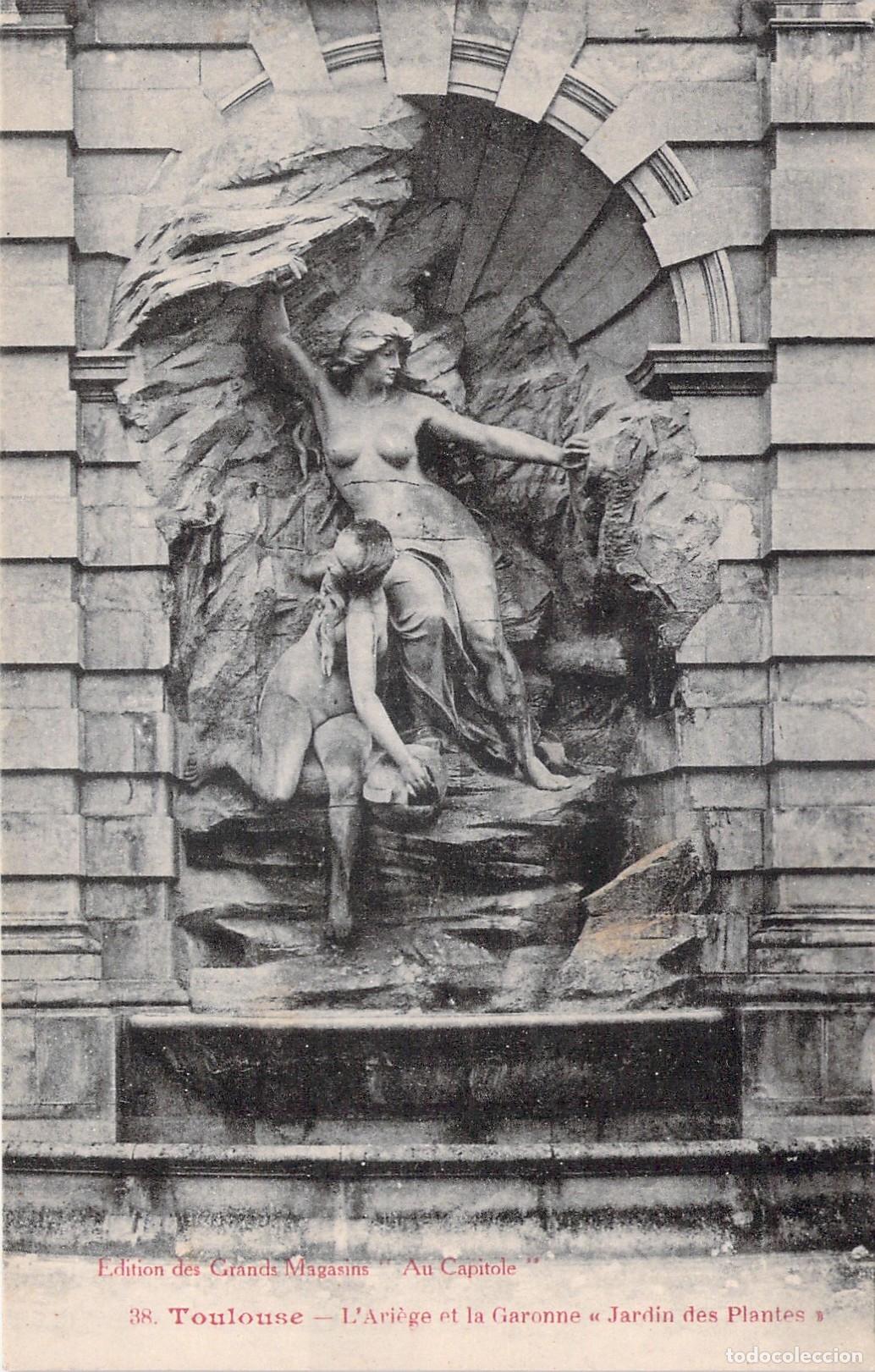 Postales: Postal de la escultura Ari&egrave;ge y Garona en el Jard&iacute;n de las Plantas de Toulouse