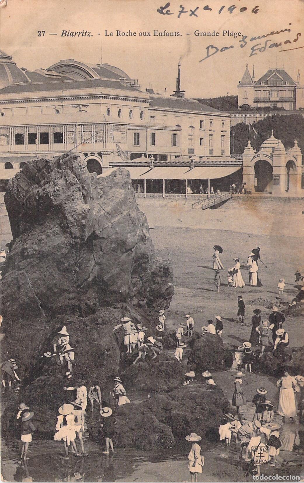 Postales: Postal de Biarritz, La Roche aux Enfants y Grande Plage